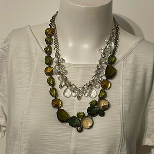 TWO Talbots necklaces!!! one gold w/crystals; one black w/earth color stones